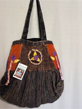 Earth Divas Handmade Cotton Boho Hobo Patchwork Tote Bag from Nepal Brown Orange